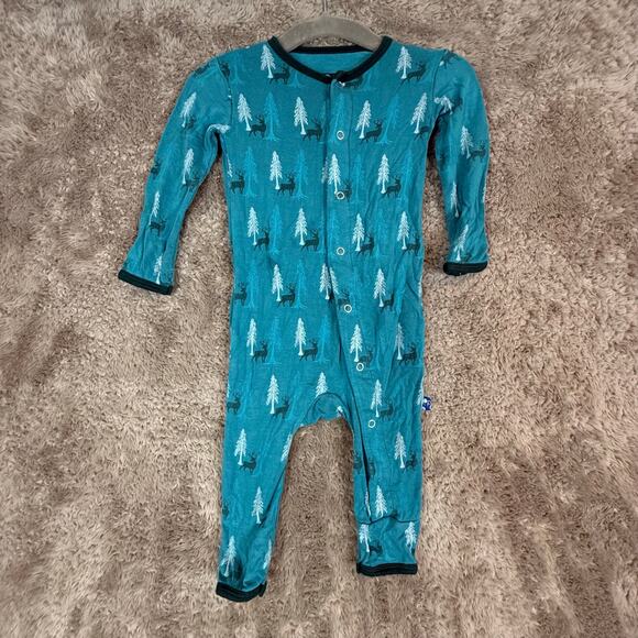 Kickee Pants Other - Kickee Pants 3-6 Months Bamboo Romper Sleeper One Piece Outfit Bum Flap Baby Boy